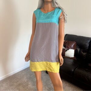 Anthropologie Odille Silk Colorblock Pocket Dress Sz 2 Boho Minimalist Retro NWT